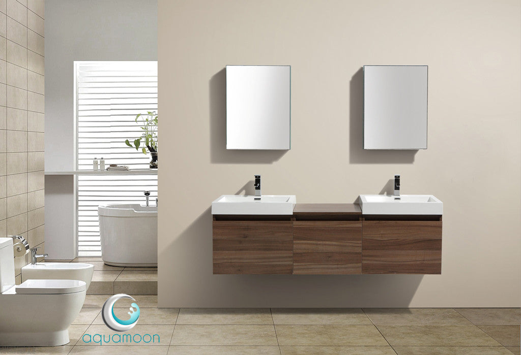 Aquamoon Venice 68 Double Modern Bathroom Vanity Set Square Sink - Walnut