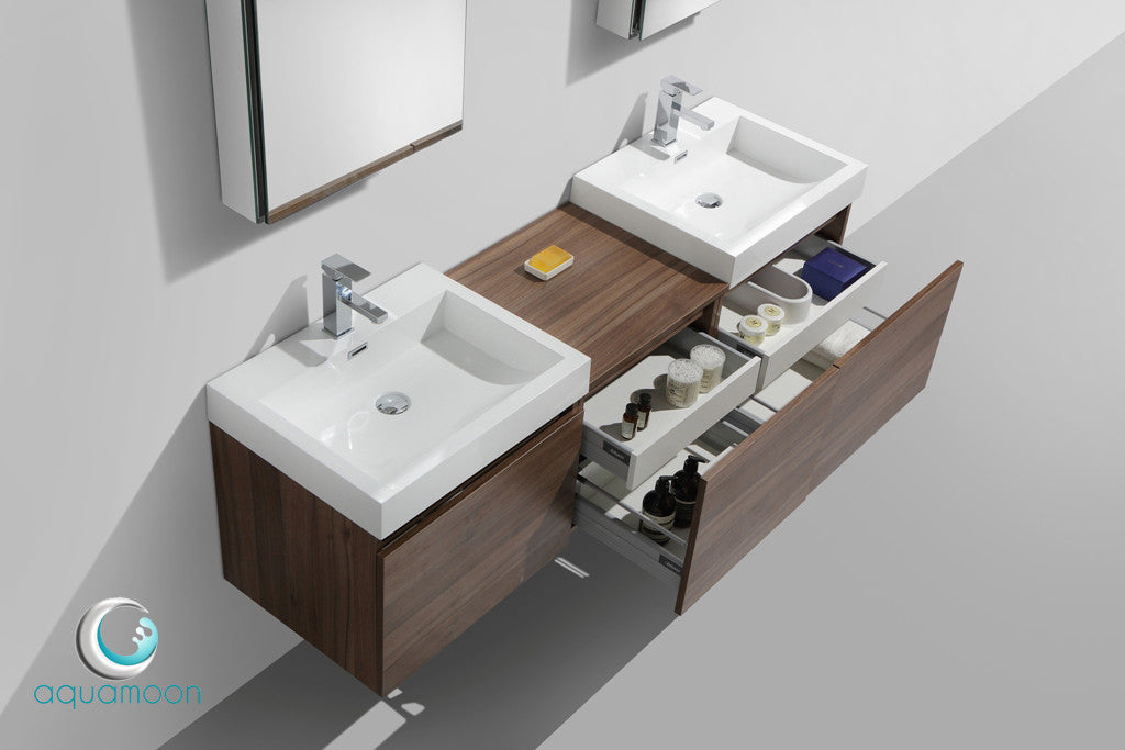 Aquamoon Venice 68 Double Modern Bathroom Vanity Set Square Sink - Walnut
