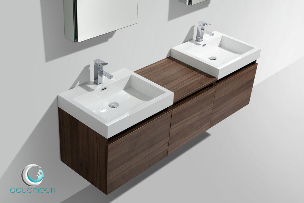 Aquamoon Venice 68 Double Modern Bathroom Vanity Set Square Sink - Walnut