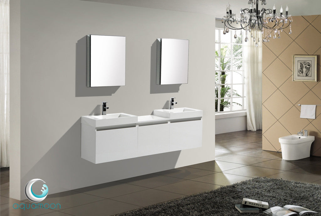 Aquamoon Venice 68 Double Modern Bathroom Vanity Set Infinity Sink - White