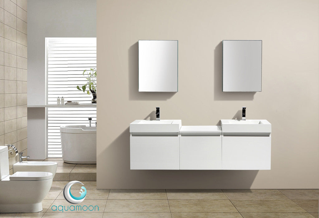 Aquamoon Venice 68 Double Modern Bathroom Vanity Set Infinity Sink - White