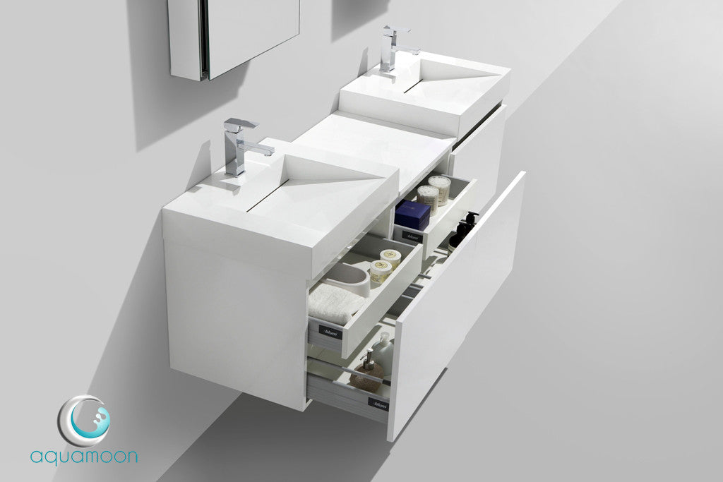 Aquamoon Venice 68 Double Modern Bathroom Vanity Set Infinity Sink - White