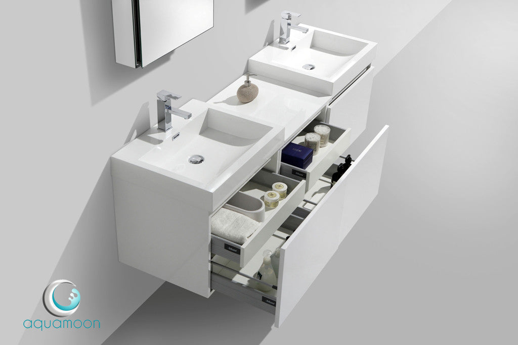 Aquamoon Venice 68 Double Modern Bathroom Vanity Set Square Sink - White