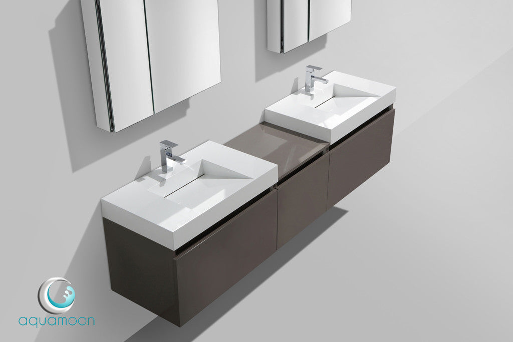 Aquamoon Venice 83 Double Modern Bathroom Vanity Set Infinity Sink - Grey Brown