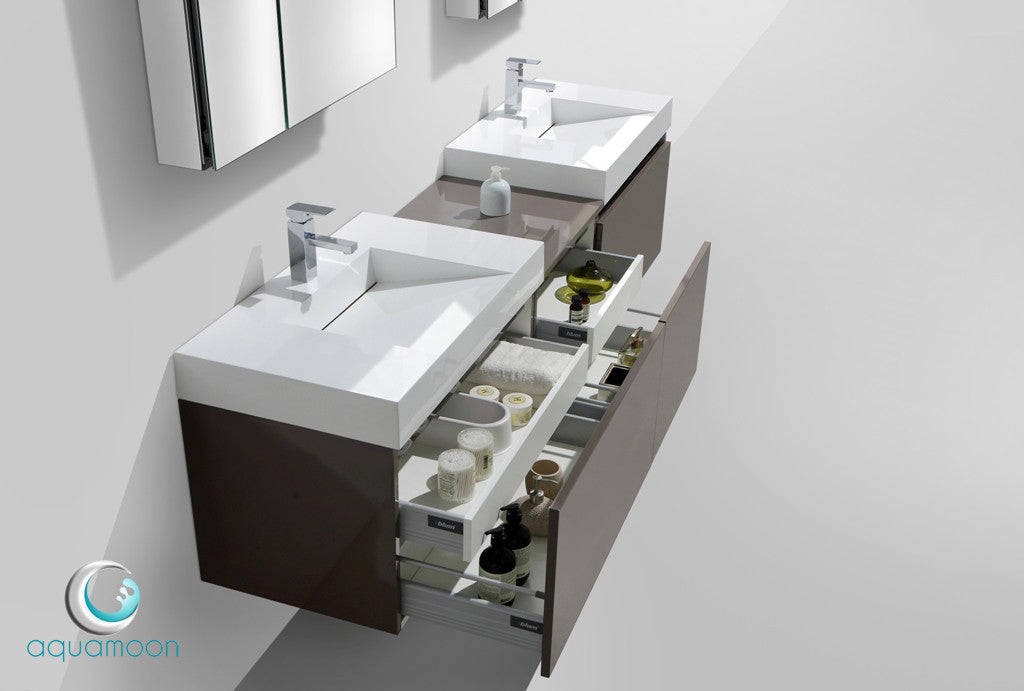 Aquamoon Venice 83 Double Modern Bathroom Vanity Set Infinity Sink - Grey Brown
