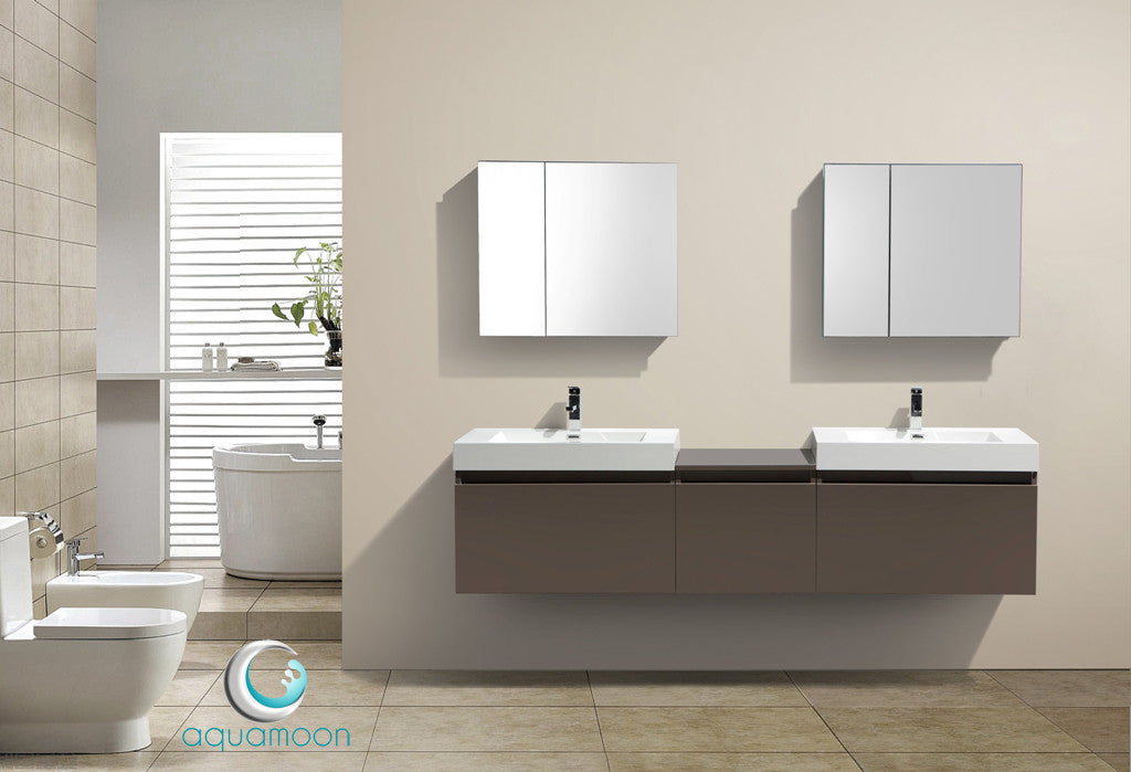 Aquamoon Venice 83 Double Modern Bathroom Vanity Set Square Sink - Grey Brown