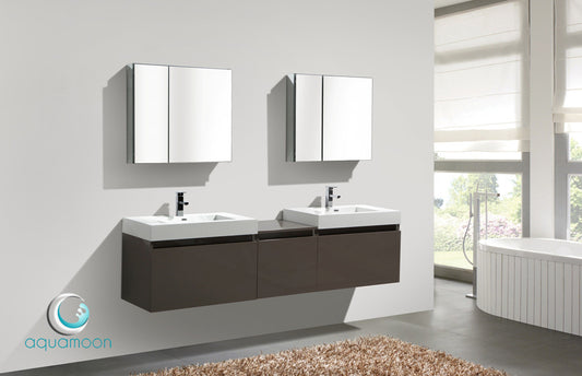 Aquamoon Venice 83 Double Modern Bathroom Vanity Set Square Sink - Grey Brown