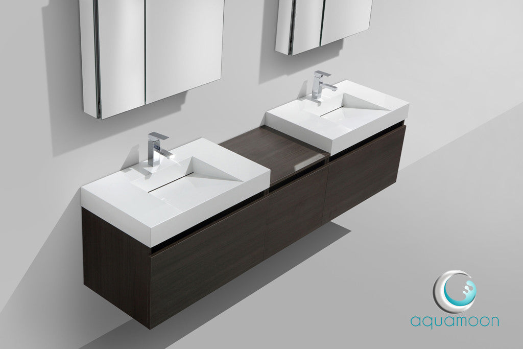 Aquamoon Venice 83 Double Modern Bathroom Vanity Set Infinity Sink - Grey Oak