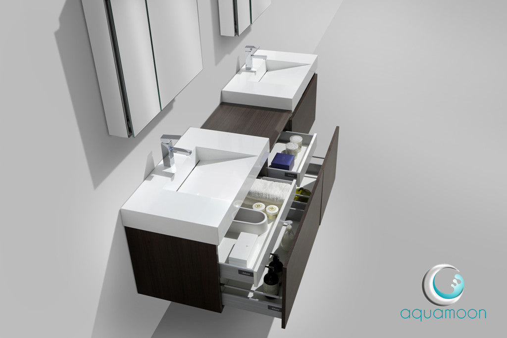 Aquamoon Venice 83 Double Modern Bathroom Vanity Set Infinity Sink - Grey Oak