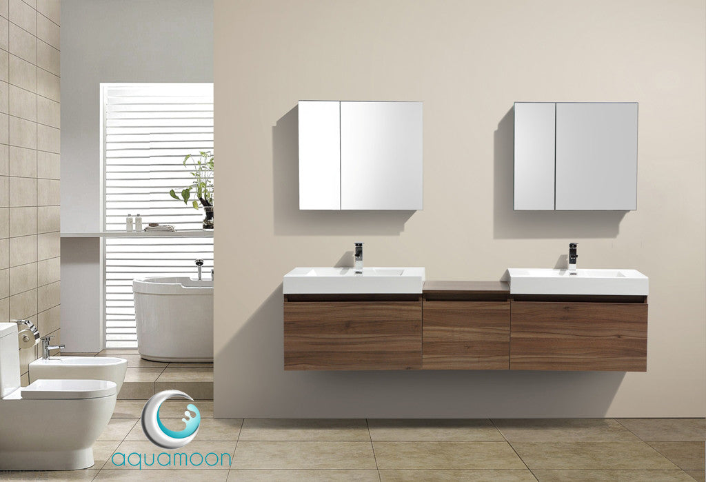 Aquamoon Venice 83" Double Modern Bathroom Vanity Set Square Sink - Walnut
