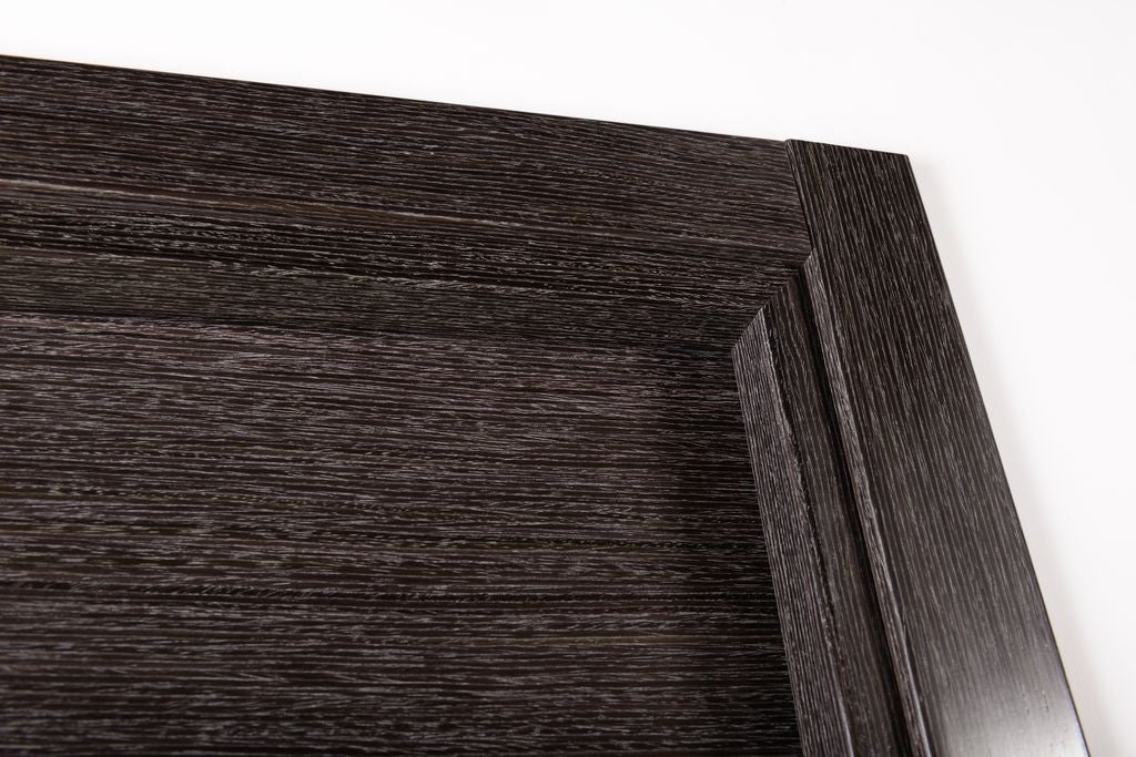 Avanti Vetro Interior Door In A Black Apricot Finish W/ Silver Strips And Frosted Glass