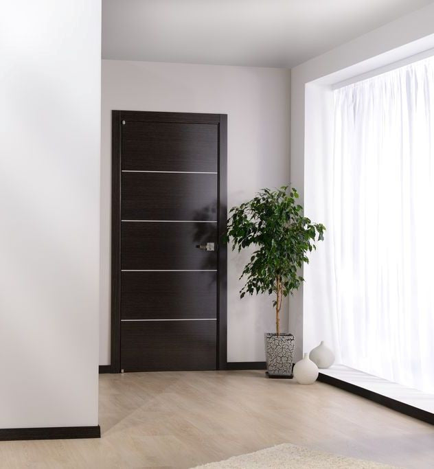 Avanti Interior Door In A Black Apricot Finish W/ Silver Strips