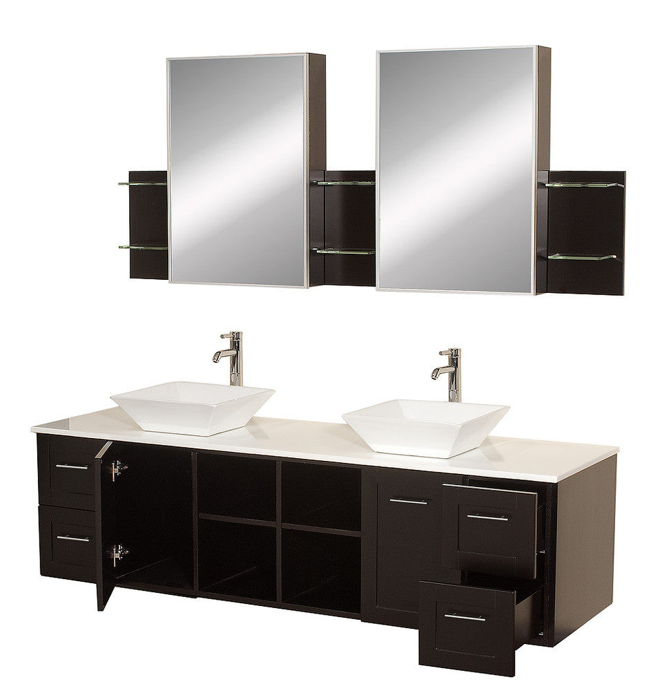 WYNDHAM COLLECTION Avara 72-Inch Wall-Mounted Double Bathroom Vanity Set - Espresso