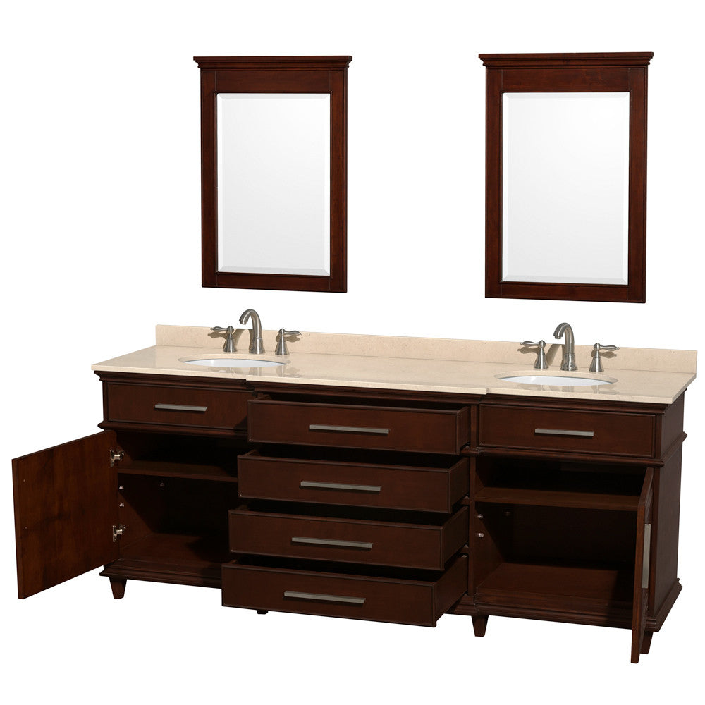 WYNDHAM COLLECTION Berkeley 80-Inch  Double Bathroom Vanity - Dark Chestnut