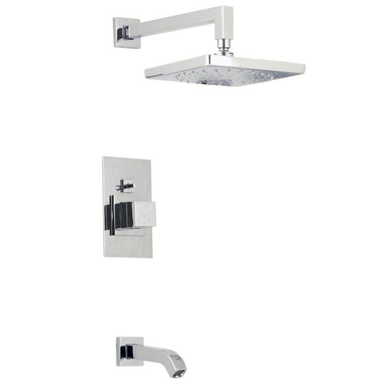 Mz Cubic Modern Bathroom Shower Set W/ Spout - Chrome Or Brushed Nickel