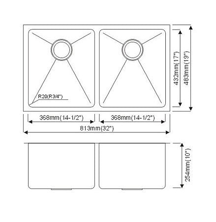 Dax-3118-B Modern Undermount Double Bowl Kitchen Sink