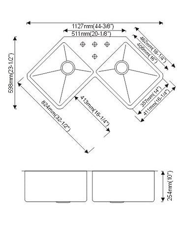 Dax-334 Modern Undermount Corner Kitchen Sink
