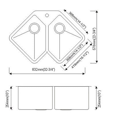 Dax-337 Modern Undermount Corner Kitchen Sink