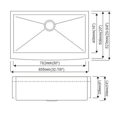 Dax-SQ-3321 Modern Undermount Single Bowl Kitchen Sink W/ Apron