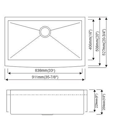 Dax-SQ-3621 Modern Undermount Single Bowl Kitchen Sink W/ Apron