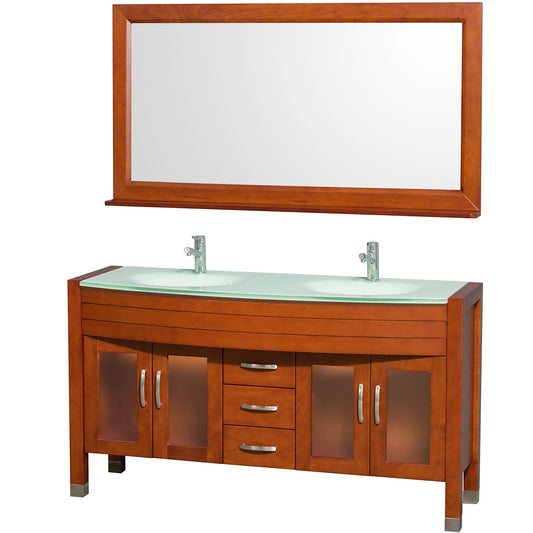 WYNDHAM COLLECTION Daytona 63-Inch Double Bathroom Vanity With Mirror - Cherry