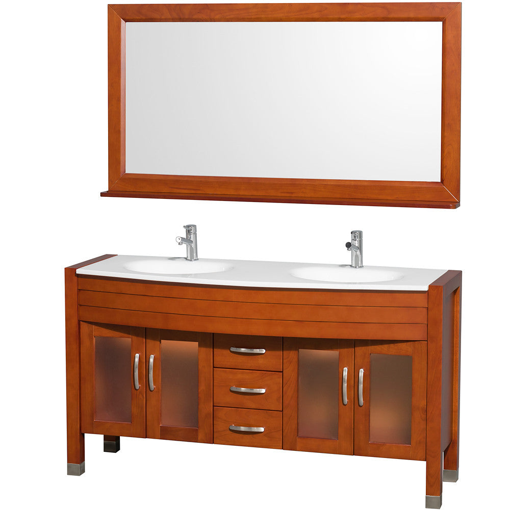 WYNDHAM COLLECTION Daytona 63-Inch Double Bathroom Vanity With Mirror - Cherry