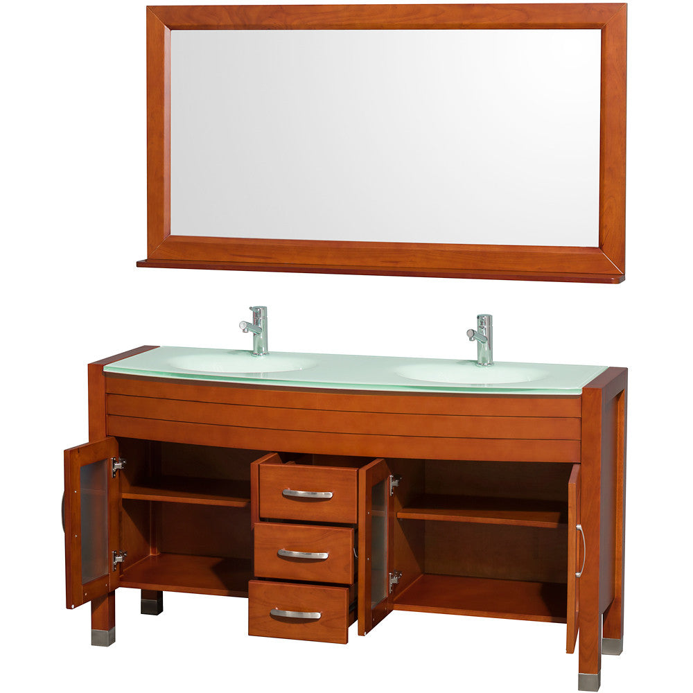 WYNDHAM COLLECTION Daytona 63-Inch Double Bathroom Vanity With Mirror - Cherry