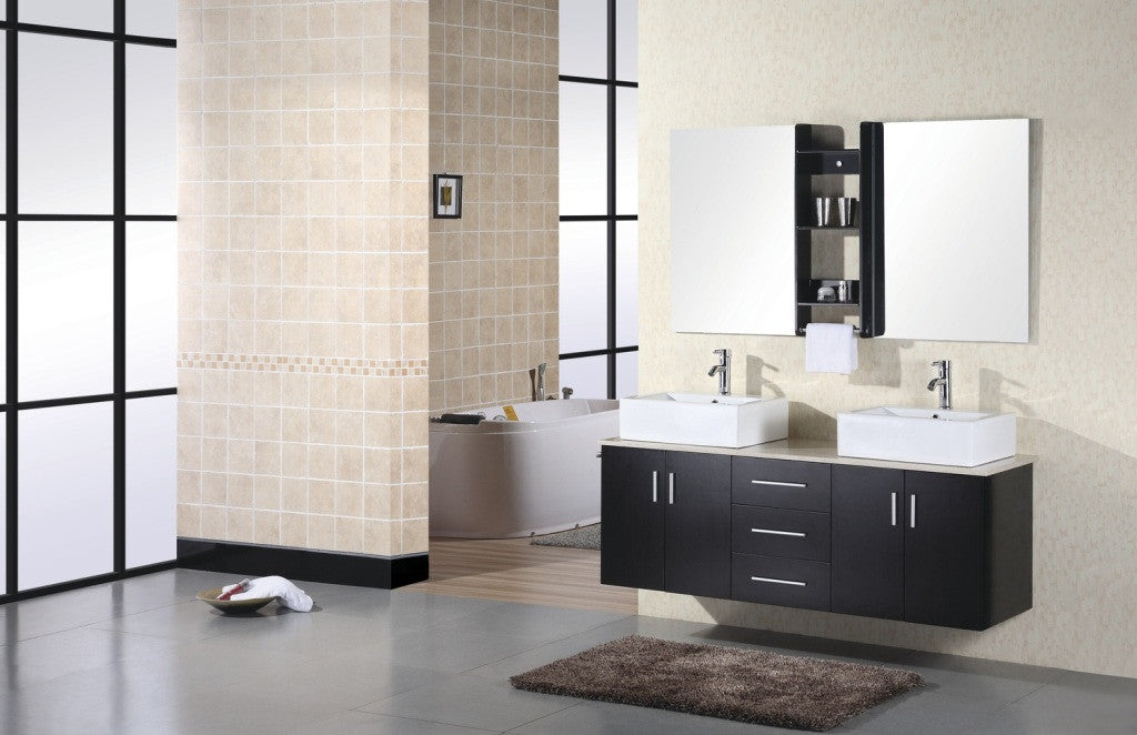DESIGN ELEMENT Portland 61" Double Sink Bathroom Vanity with Vessel Sinks