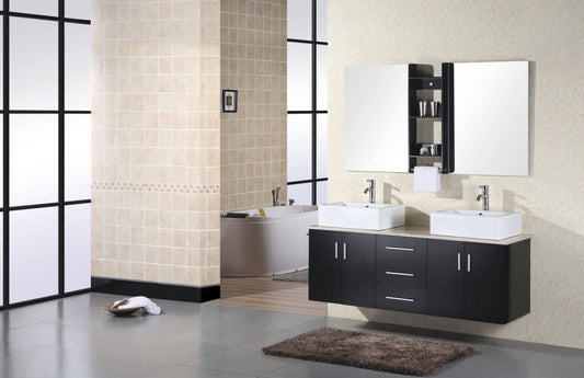 DESIGN ELEMENT Portland 61" Double Sink Bathroom Vanity with Vessel Sinks
