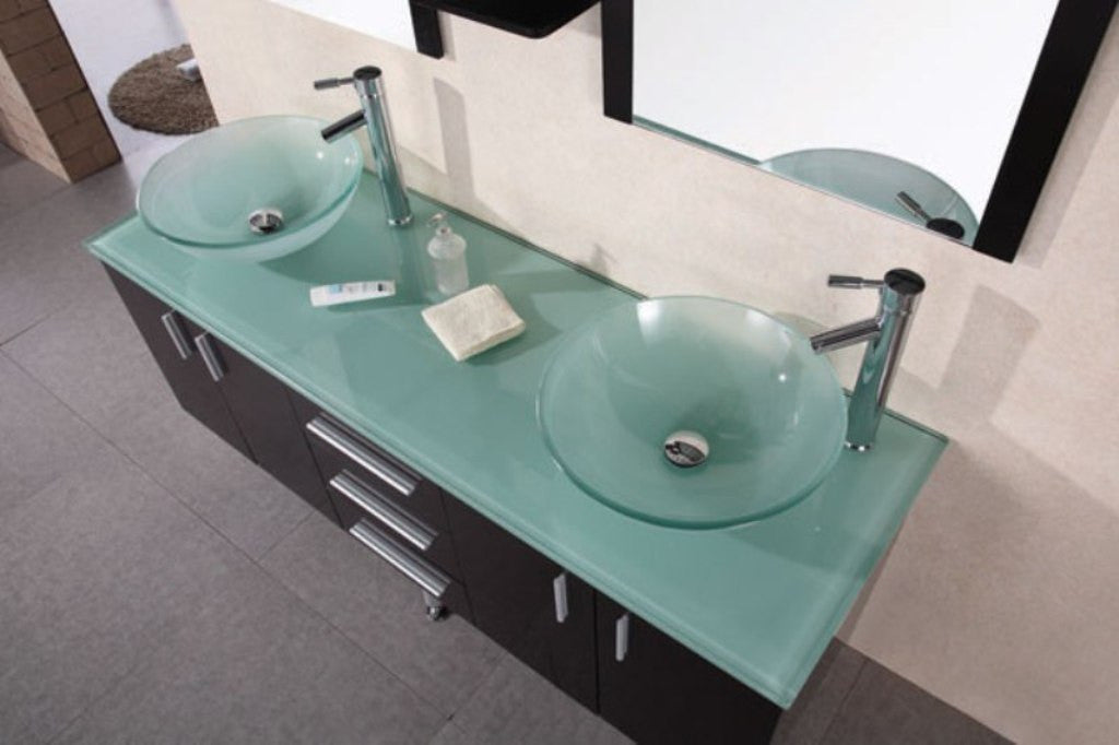DESIGN ELEMENT Portland 61" Double Sink Vanity Set w/ Glass Vessel Sinks