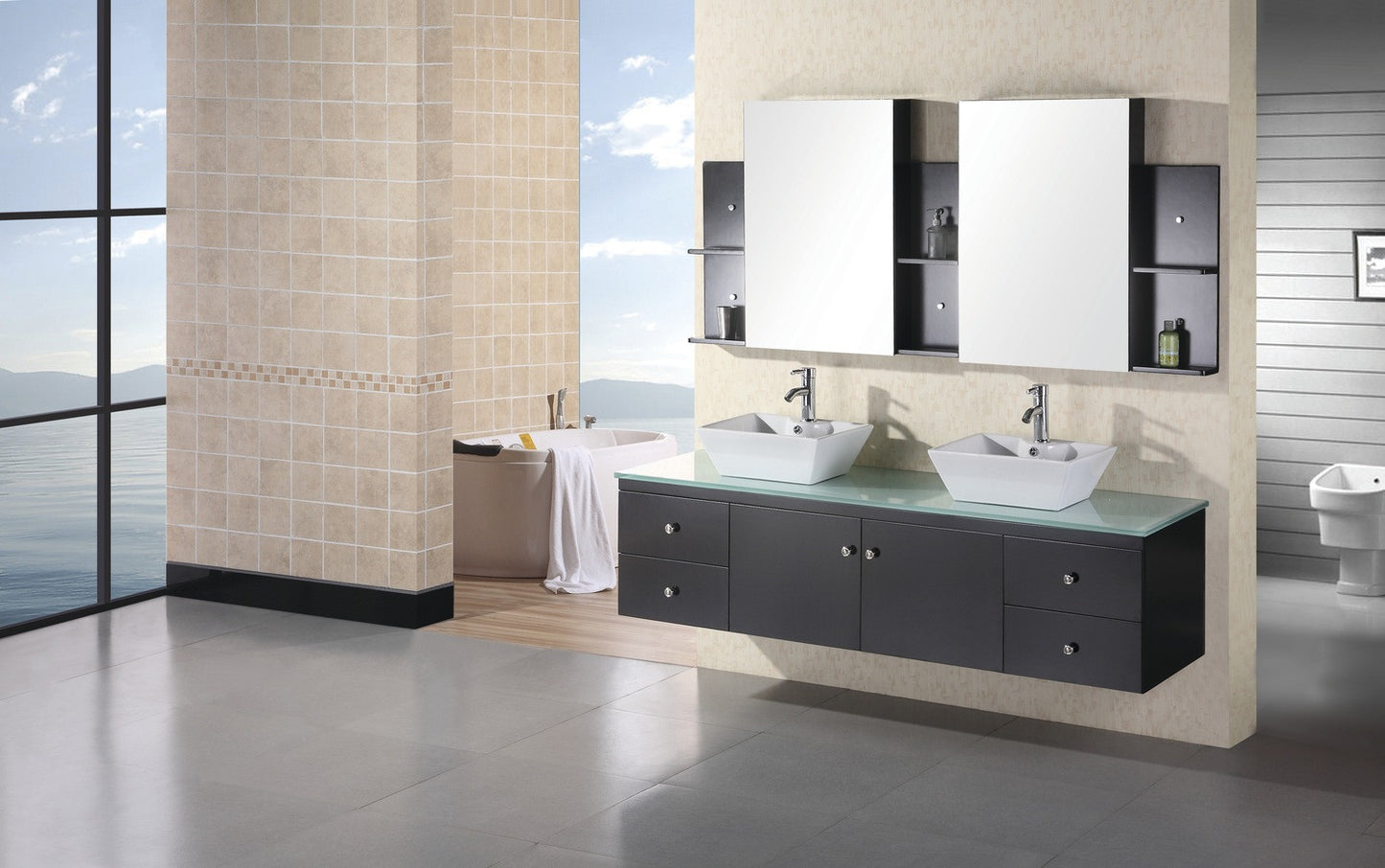 DESIGN ELEMENT Portland 72" Espresso Finish Double Sink Vanity Set