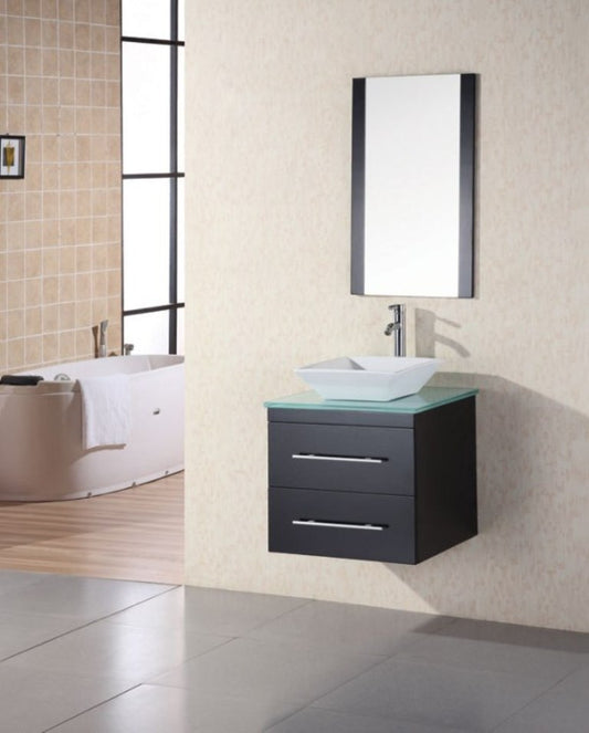 DESIGN ELEMENT Portland 24" Wall-Mount Single Vessel Sink Vanity with Glass Top