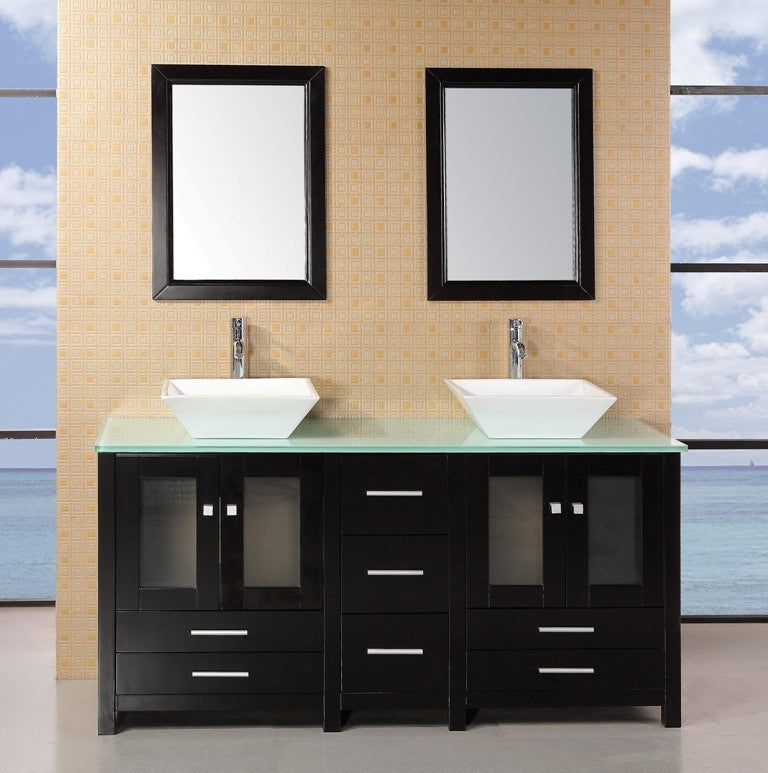DESIGN ELEMENT Arlington 61" Green Counter Double Sink Vanity Set - Dark Espresso