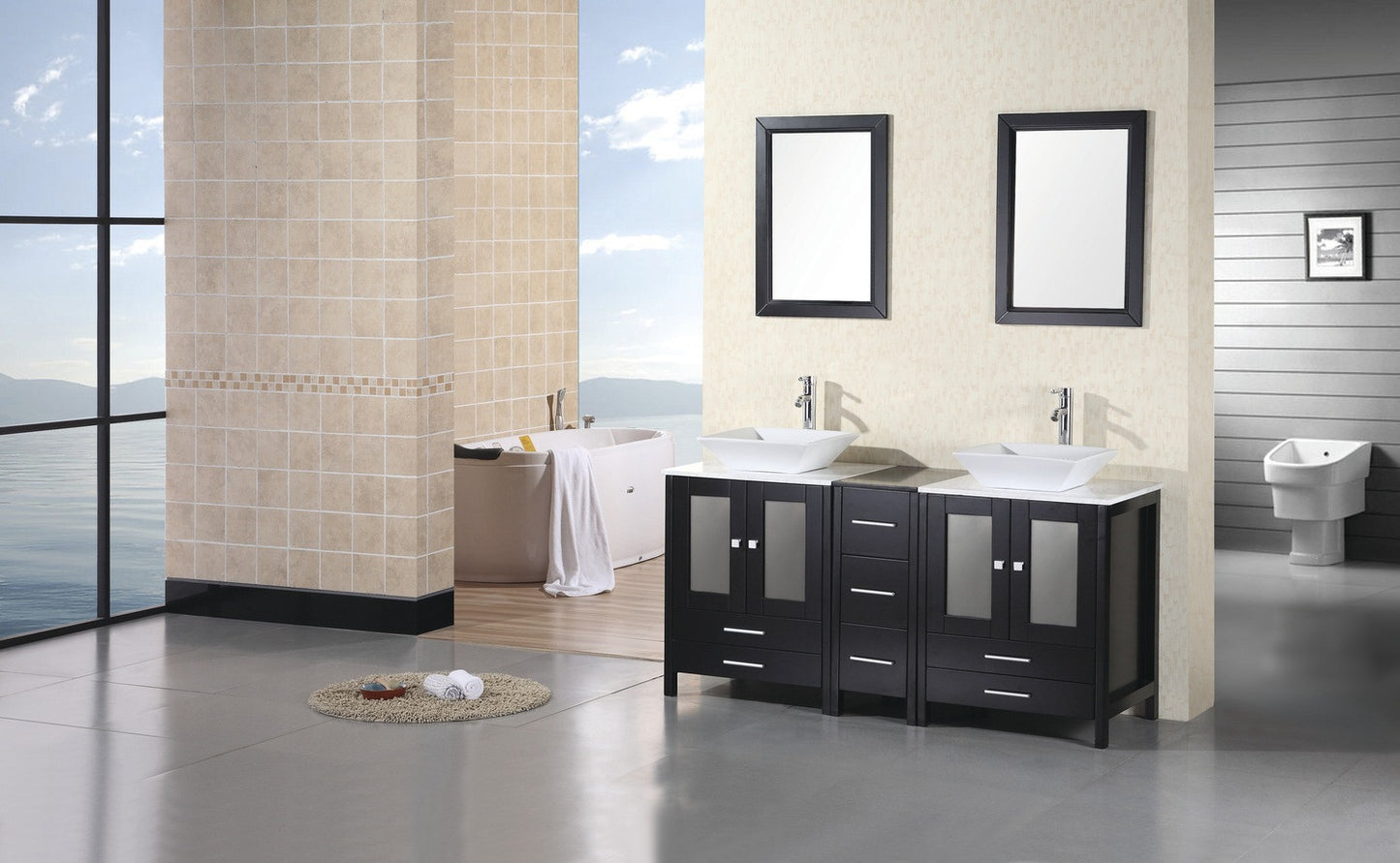DESIGN ELEMENT Arlington 61" Double Sink Vanity Set - Dark Espresso