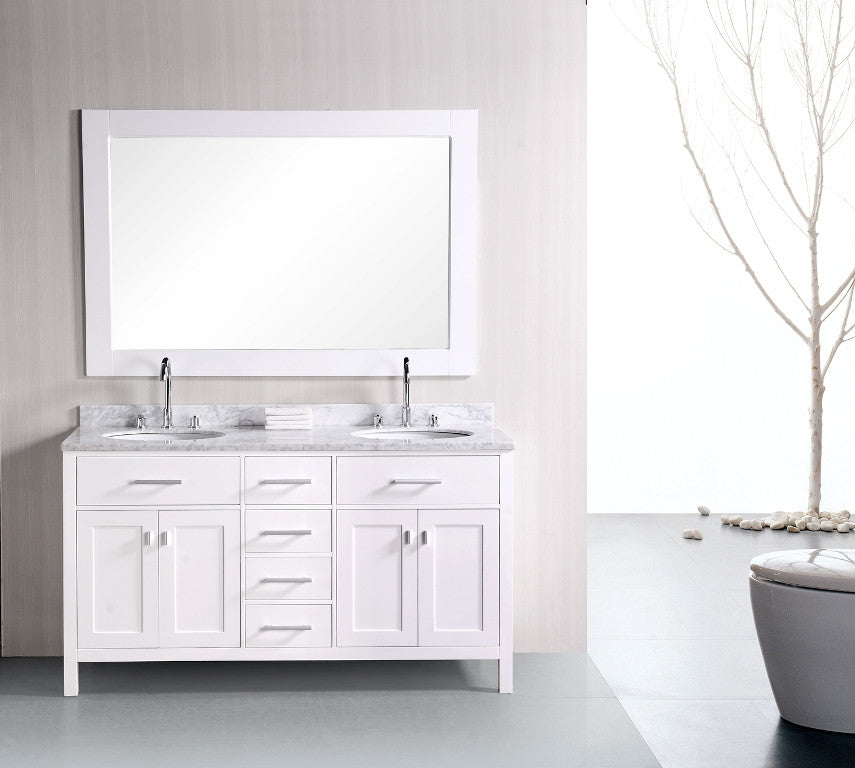 DESIGN ELEMENT London 61" Double Sink Vanity Set in White Finish
