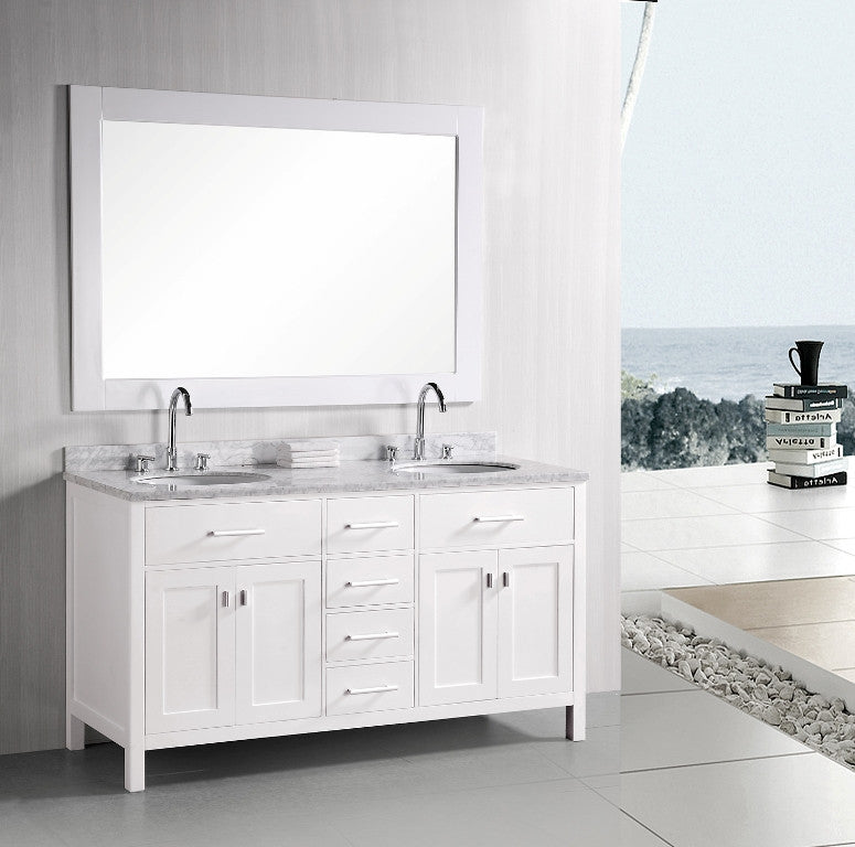 DESIGN ELEMENT London 61" Double Sink Vanity Set in White Finish