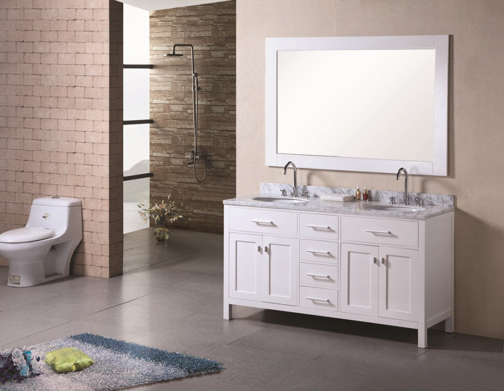 DESIGN ELEMENT London 61" Double Sink Vanity Set in White Finish