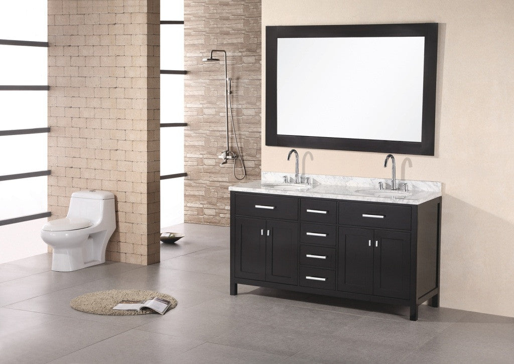 DESIGN ELEMENT London 61" Double Sink Vanity Set in Espresso Finish