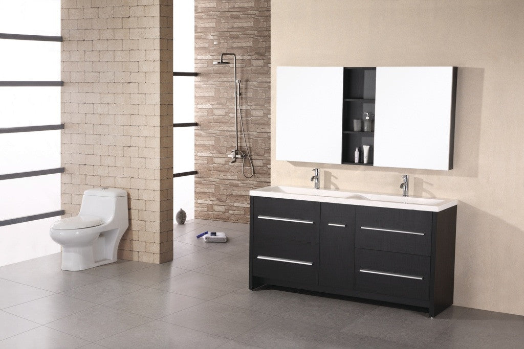 DESIGN ELEMENT Perfecta 63" Espresso Finish Double Sink Vanity Set