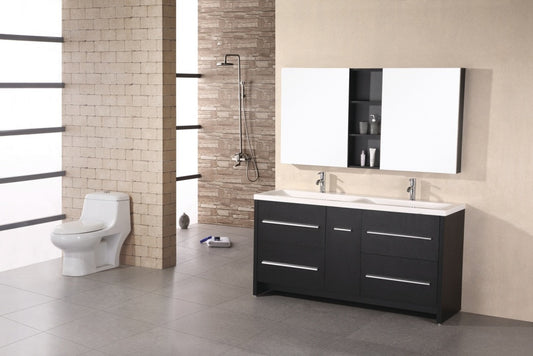 DESIGN ELEMENT Perfecta 63" Espresso Finish Double Sink Vanity Set