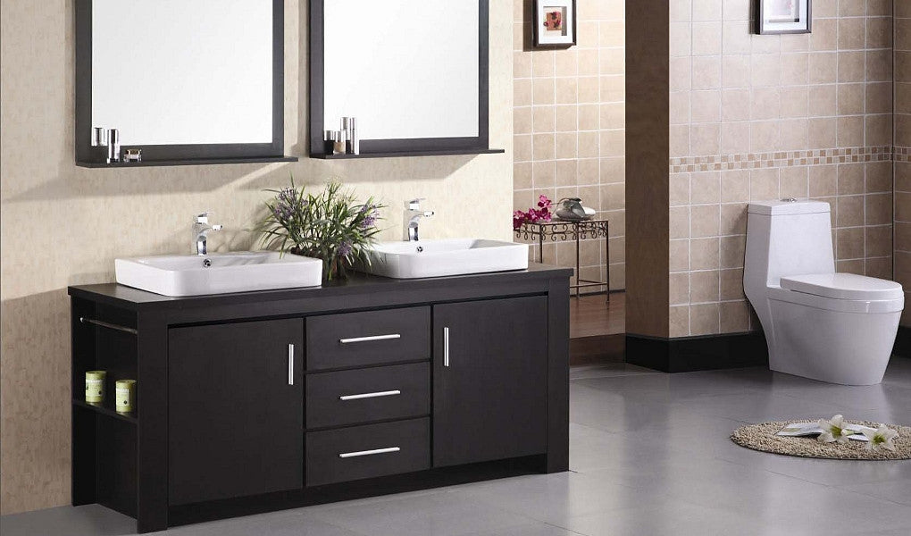 DESIGN ELEMENT Washington 72" Espresso Finish Double Sink Vanity Set