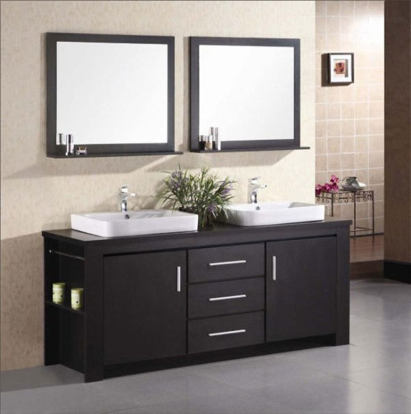 DESIGN ELEMENT Washington 72" Espresso Finish Double Sink Vanity Set