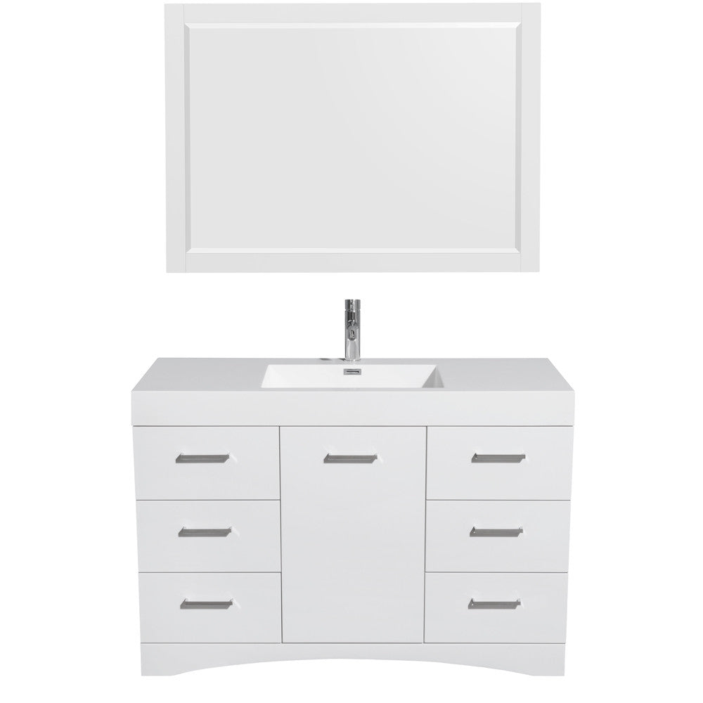 Wyndham Collection Delray 48" Bathroom Vanity Set With Integrated Sink And Mirror - Glossy White