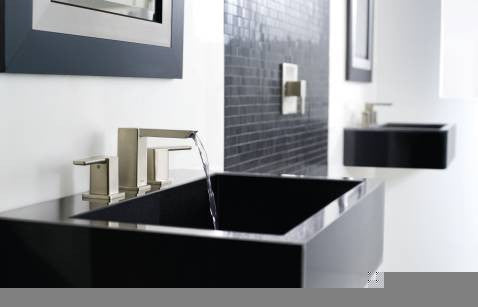 MOEN 90 Degree Brushed Nickel Two-Handle Low Arc Bathroom Faucet