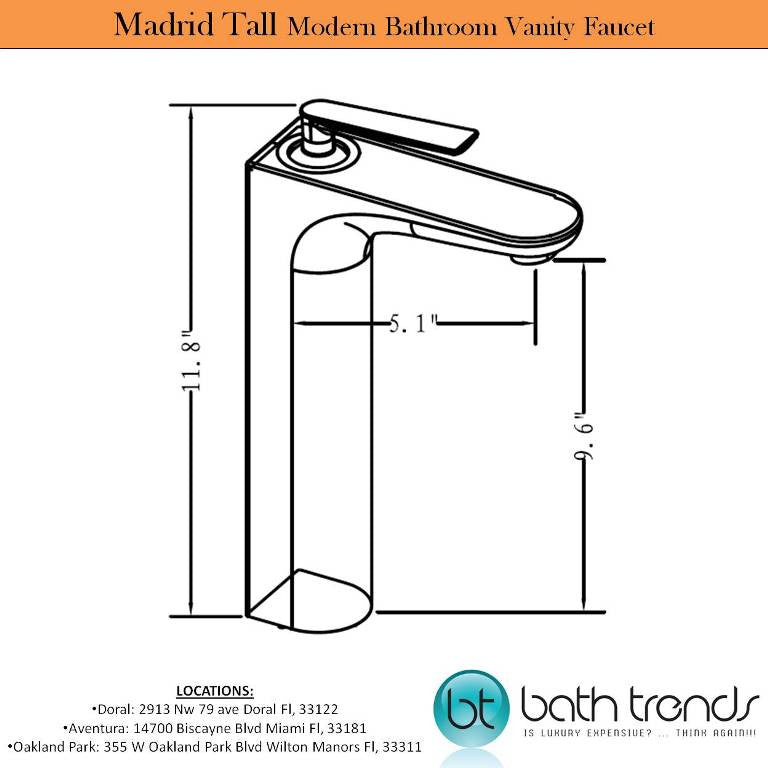 Aqua Decor Madrid Tall Single Hole Mount Bathroom Vanity Faucet - Chrome