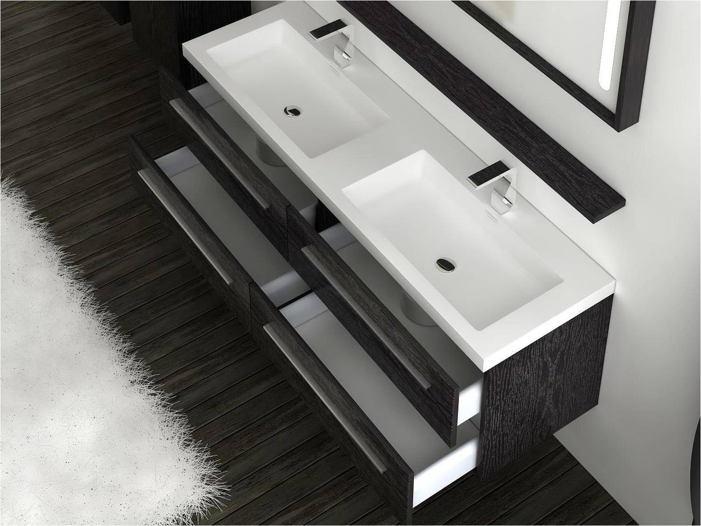 Aquamoon Magnum 63 Double Sink Modern Bathroom Vanity Set - Black Oak