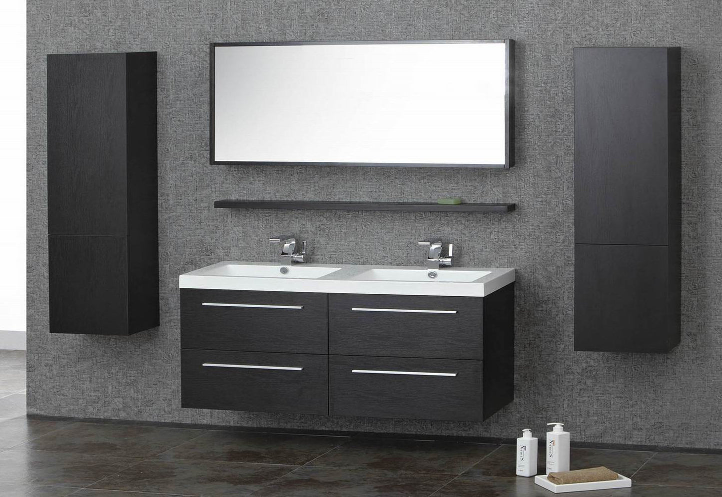 Aquamoon Magnum 63 Double Sink Modern Bathroom Vanity Set - Black Oak