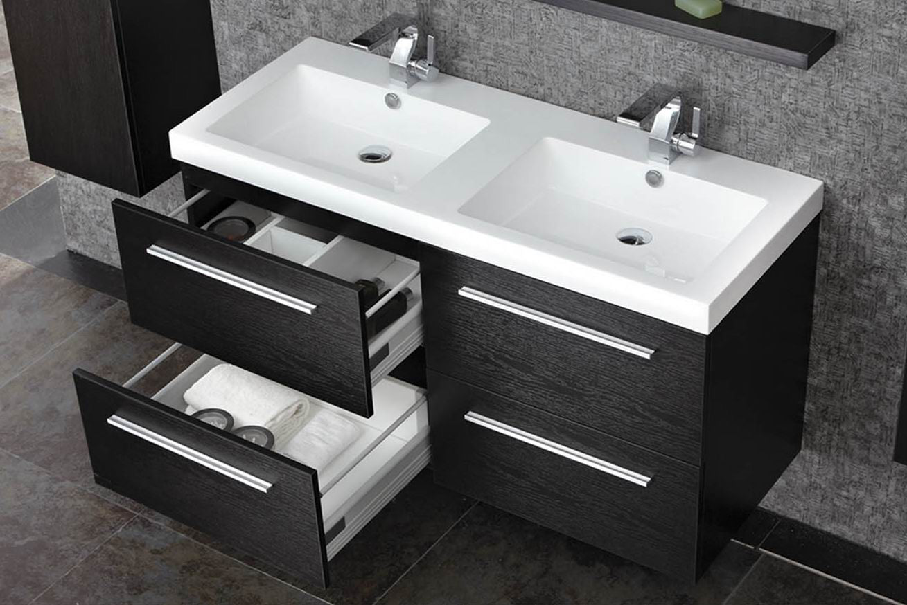 Aquamoon Magnum 63 Double Sink Modern Bathroom Vanity Set - Black Oak
