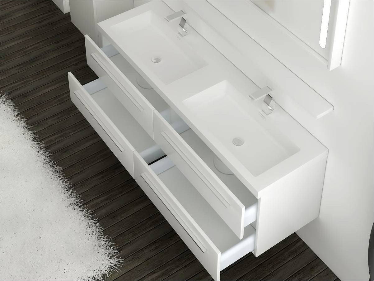 Aquamoon Magnum 63 Double Sink Modern Bathroom Vanity Set - White