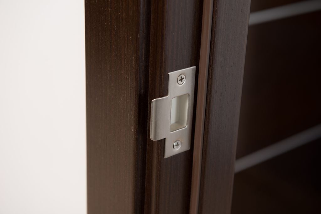 Mia Interior Door In A Wenge Finish W/ Silver Strips And Frosted Glass